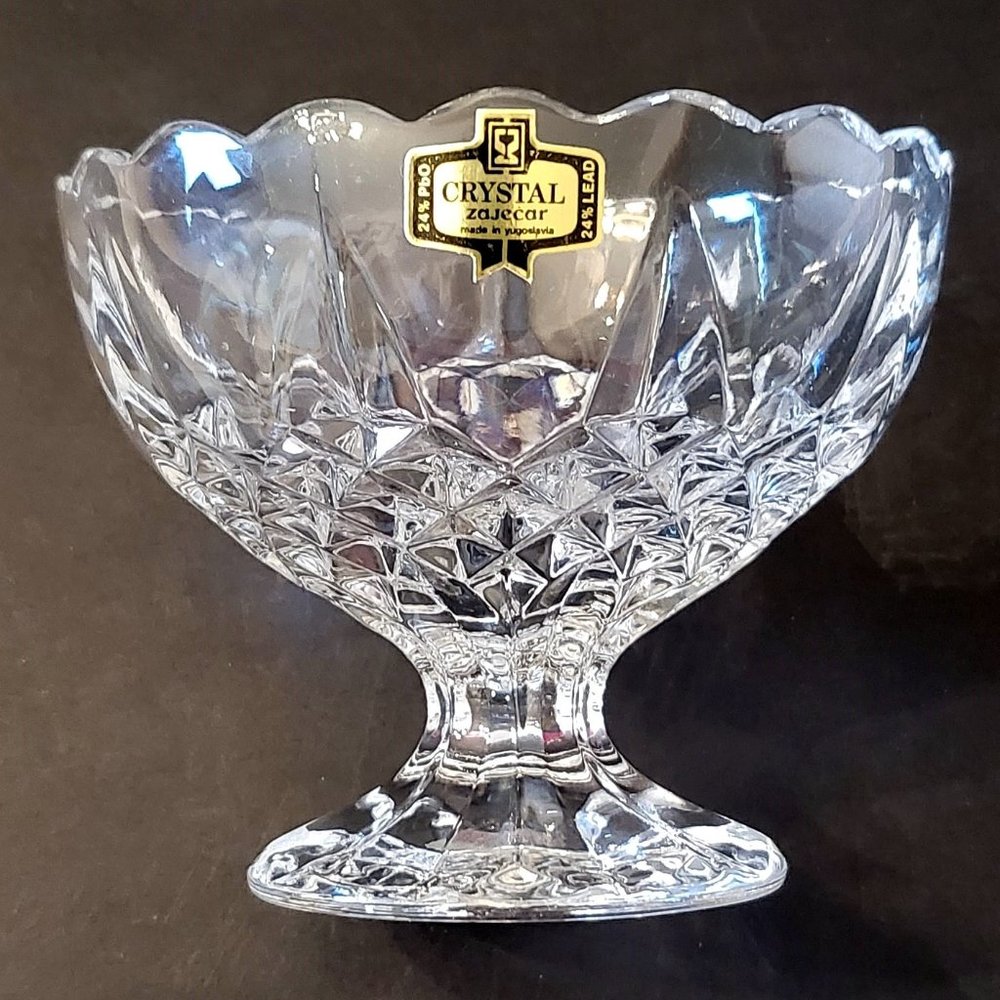 NEW Vintage Crystal Mini Pedestal Bowl, 24% Lead Crystal